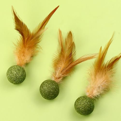 Celuicion Katzenminze Balls Spielzeug für Katze, 3 Stück Katzenminze Ball mit Feder Katzenminze Bälle Catnip Balls Toys für Katze