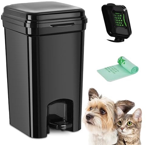 Umtiti Dog Poop Trash Can & Portable Cat Litter Disposal, All-Black ABS Material, 8-Liter Trash Can with 20PCS Waste bags.ABS-BK,UK