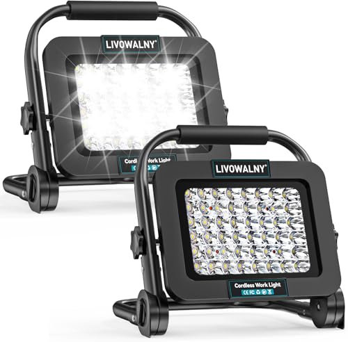 LIVOWALNY 2pcs Projecteur LED sans fil Compatible Makita 18V – 40W, 4000LM, 2 Modes d’éclairage, Portable pour Chantier, Garage, Camping – Sans Batterie
