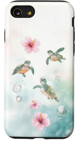 Aesthetic Summer Hawaii Beach Tropical Sea Turtles Hibicus Case for iPhone SE (2020) / 7 / 8
