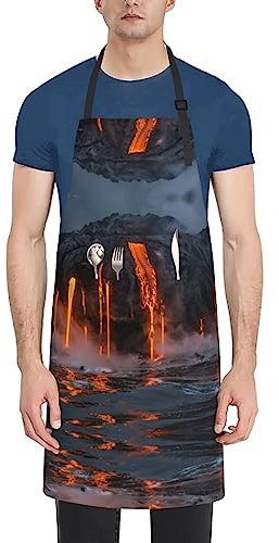 Kilauea Vulkan Schürze für Erwachsene, für Küche, Kochen, Malen, Grillen, verstellbare Schürze, Schwarz , One size