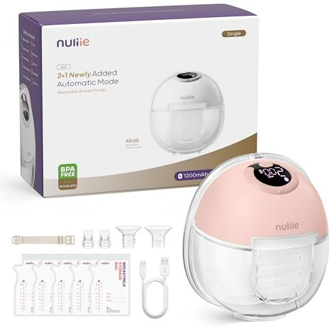 Nuliie Milchpumpe Elektrisch tragbare S32, 4 Modi, 9 Stufen, 24mm Flansch mit LED-Anzeige, Zusätzlich 1 Stück Flansch 18mm&21mm und Austauschbare Entenventile (1Pack, Rosa)