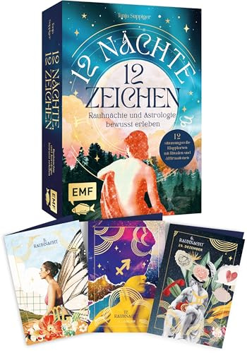 Kartenset: 12 Nächte, 12 Zeichen | Rauhnächte und Astrologie bewusst erleben – mit Ritualen, Affirmationen und Videomeditationen: 12 stimmungsvolle Klappkarten mit edler Goldfolie und Anleitungsbuch