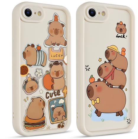 2 Stück Cute Anime Handyhülle für iPhone 8 iPhone 7 iPhone SE 2022/2020 Hülle 4.7, Niedlich Karikatur Tier Capybara Aesthetic Muster Design mit Stoßfest TPU Silikon Schutzhülle Mädchen Case, Cute
