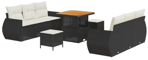 vidaXL Garten-Sofa-Set 9 pcs Schwarz Poly-Rattan, Garten und Terrasse, modernes Outdoor-Sofa Set, stylische Möbelkollektion für den Luxus-Hinterhof.