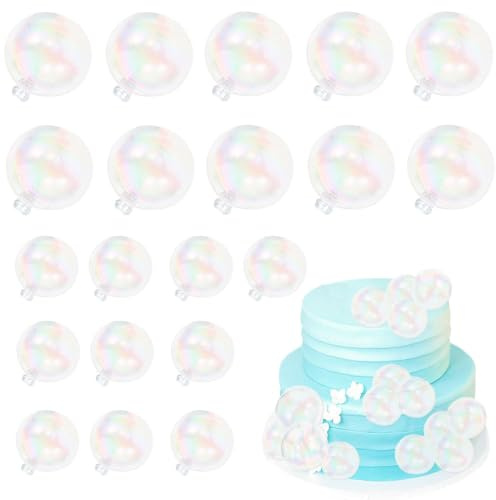 20Pcs Iridescent Balls Cake Toppers Transparent Balls Cake Decorations Ball Shaped Cake Picks DIY Balloons Cake Insert Topper for Wedding Enagement Baby Funny Birthday Party Cake Decorations