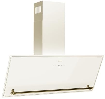 Klarstein Victoria Angled Cooker Hood - 90cm, Touch Control, 400m³/h Air Flow, A++ Energy Efficiency, LED Display, Quiet 52dB, Cream & Gold, Extraction & Recirculation