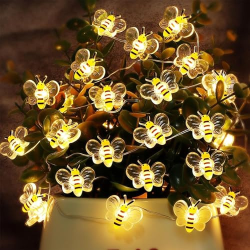 Auzlya Biene Lichterkette,2M 20LED Lichterkette Bienen | LED Lichterkette für Bienen batterie,für Innen Hochzeit,Weihnachten,Halloween,Party Dekoration