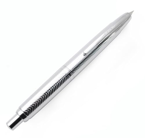 JINHAO 10 Presse Füllfederhalter Hinziehbarer Metallstift (EF Feder 0,38 mm, Wellig Silber)
