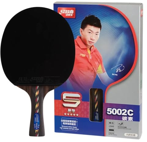 DHS Sports 5 Star Carbon Tischtennisschläger – Shakehand, ITTF zugelassenes Paddel, 5-lagiges Holz, 2-lagiges Carbon, zwei Seiten Hurricane 3 Gummis