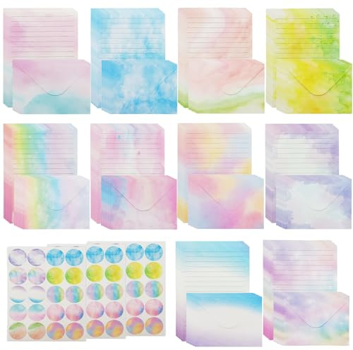 160 Stück Briefpapier mit Umschlag Aquarell, 50 A5 Briefpapier(10 Designs) mit 50 Briefumschläge und 60 Rund Versiegelung Setikett Kinder, für liebesbrief Briefe Einladungen Grußkarten Ostern