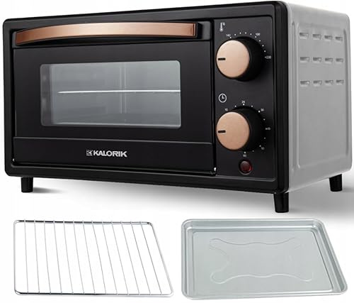 KALORIK Mini-Backofen OT2015CO, 10L, 800W, Schwarz/Kupfer, inkl. Zubehör | Quarzheizung und Doppelverglasung, ideal für kleine Haushalte, energiesparendes Backen und Grillen