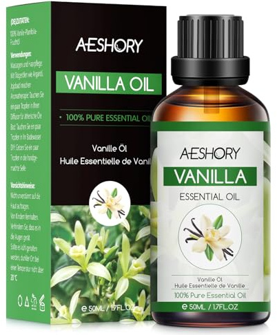 AESHORY Vanille Ätherisches Öl 50ML, Natürliches Ätherisches Vanilleöl Aromatherapieöl, Premium Duftöle für Diffuser, Hautpflege, Haarpflege, Entspannung, Massage, Bad