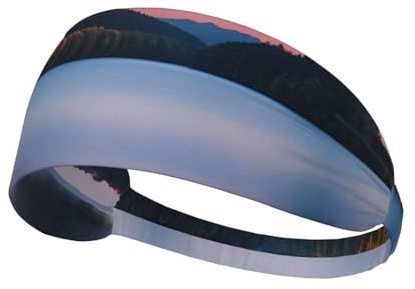 Elastisches Übungs-Stirnband mit Lake under Sonnenuntergang – atmungsaktives Sport-Kopfwickel für Yoga, Laufen, Radfahren, Fitnessstudio Workouts
