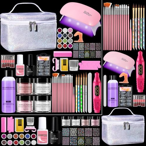 Yokilly Nagelstudio Acryl Nägel Starterset Komplett mit UV Lampe & Tasche | Nägel Selber Machen Set with 4Farbe Acryl Pulver Nails,Nagelfräse,12Farbe Acrylpulver Gelnägel Sets für Anfänger Zuhause DIY