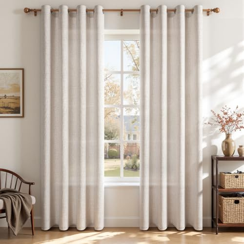 CUTEWIND Leinenoptik Gardinen mit Ösen 2er Set Hellbraun, Vorhang Halbtransparent und Lichtdurchlässig, Leinen Vorhänge für Wohnzimmer Schlafzimmer im Landhausstil, H225 x B140 cm
