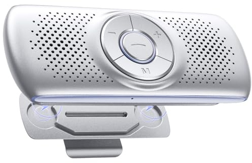 AGPTEK Car Speaker With Bluetooth 5.3, Hands Free Car Kit For GPS Music | with TF Card Slot, Instant Connectivity, Siri And Google Assistant Support, Wireless Car Sun Visor Clip Speaker, Silver
