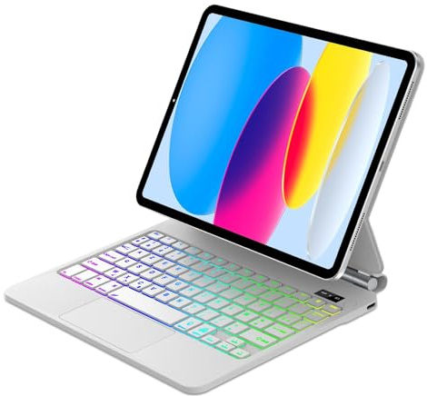 Magic Keyboard pour iPad A16 11e Gén 2025/10e Gén 2022, Support Flottant et Pavé Tactile Multi-touch de Précision, AZERTY Français Clavier avec Rétroéclairées pour iPad 10.9/11 Pouces, Blanc