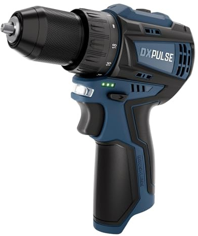 DXPULSE 12V Brushless Cordless Drill Driver - 10mm Chuck - Bare Unit | 10mm metal chuck drill with 18+1 torque, 2-speed gearbox, LED light for DX12 interchangeable battery system.