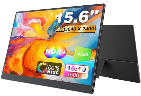 Missun Monitor portatile da 15,6 4K UHD Display 3840 x 2400 USB-C IPS 100% NTSC schermo con supporto, HDMI per PC, laptop, compatibile VESA (15,6-3840x2400)
