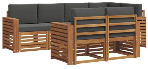 vidaXL Sofagarnituren 7 pcs Natur und Anthrazit Massivholz Akazie, Garten-Sofa, modernes Outdoor-Sofa, langlebige Lounge, Bequeme Terassensitze für Dein Wohnzimmer