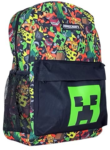 Minecraft Rucksack Kinder – Offiziell Lizenziert – Schulrucksack mit Creeper Design – Leicht & Robust – Mit Frontfach und Netzseiten – Ideal für Schule & Freizeit