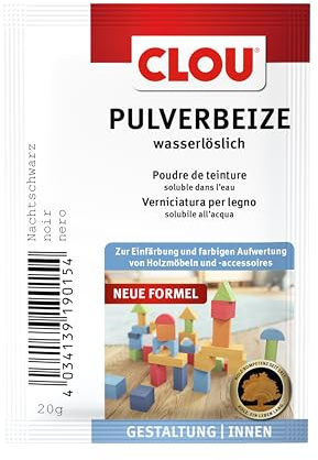 CLOU Pulverbeize schwarz – wasserlösliche Holzbeize in Pulverform – 12 g