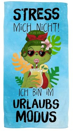 Tassenbrennerei Handtuch Strandtuch Grinch Motiv mit lustigem Spruch Stress Mich Nicht ich Bin im Urlaubsmodus - schnelltrocknendes Badetuch (Schwarz/70 x 140 cm)