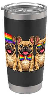 Frenchie-Reihe Pride Month Hunde Regenbogen-Fahne LGBTQ+ Doppelwandiger Edelstahl-Thermobecher