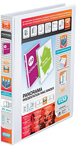 Elba A4 4 D-Ring Binder, 25mm capacity, 40mm spine, Presentation Folder with Customisable Cover, Portrait, White (Pack of 10)