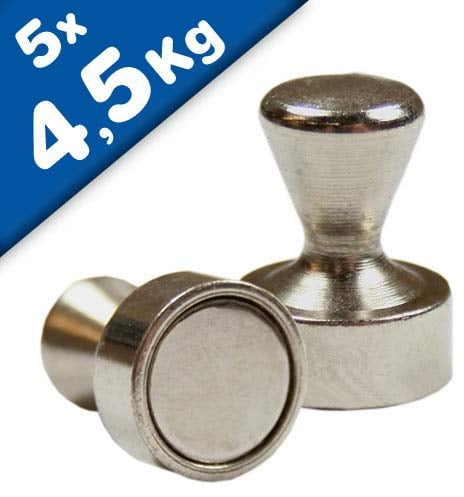 5 x Kegel Pinnwand Magnet aus Stahl - Ø12x16mm - Neodym (NdFeB) - Haftkraft 4,5kg - 5 Stück - Starke Pinwandmagnete Kegelmagnete mit Neodymkern für Magnettafel Kühlschrank Whiteboard Magnet Glasboard