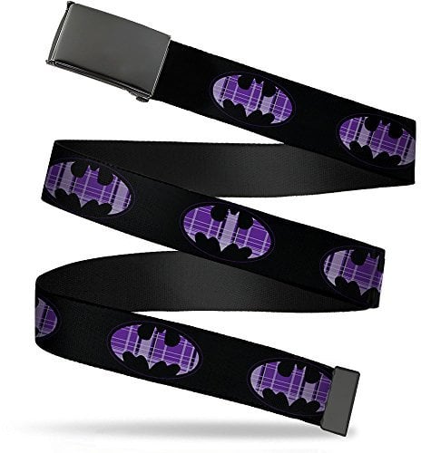 Buckle-Down Unisex-Adult's Web Belt, Batman Signal Black/Purple Plaid, 1.25 Wide-Fits up to 42 Pant Size