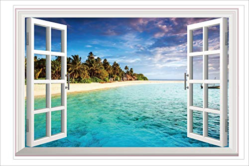 HALLOBO® XXL Wandaufkleber Fenster Mittelmeer Meer Strand Urlaub Wandsticker Bild Wantattoo Wall Sticker Wohnzimmer Schlafzimmer Deko Korridor Esszimmer
