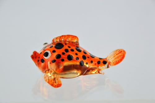Zierfisch Bunter Glasfisch - Figur aus Glas Glasfigur Kugelfisch - gelb orange Deko Vitrine