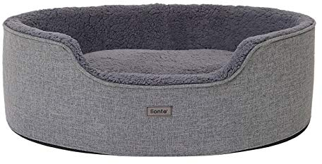lionto Hundebett mit Wendekissen und waschbarem Bezug, formstabiles Hundekörbchen mit Anti-Rutsch-Noppen, 92x72 cm, kuscheliges Heimtierbett für Hunde und Katzen mit Plüsch, grau