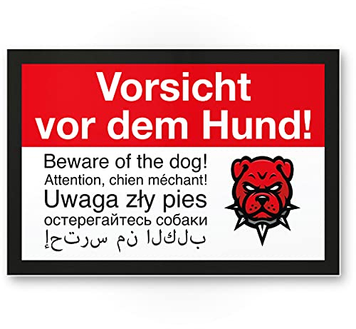 Komma Security Vorsicht Hund mehrsprachig 6 Sprachen - Hunde Schild Hinweisschild Grundstück - Türschild Haustüre Warnschild Einbruchschutz - Achtung Hund