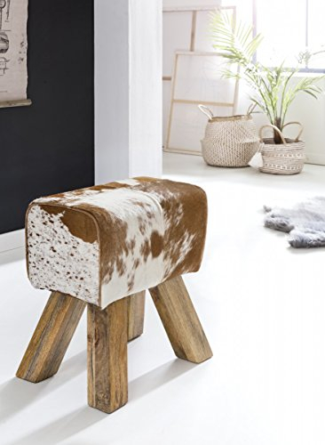 KADIMA Design Sitzhocker Ziegenfell Braun Massivholz Springbock Fußhocker Turnhocker