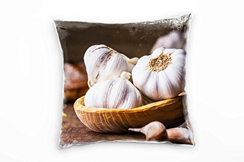 Paul Sinus Art künstlerische Fotografie, Knoblauch, braun, weiß Deko Kissen 40x40cm für Couch Sofa Lounge Zierkissen - Dekoration zum Wohlfühlen