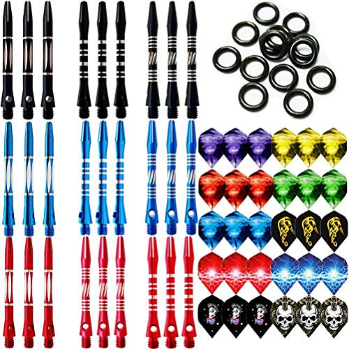 JpGdn 54 and 87 Pcs Darts Shafts and Flights Aluminum 2BA Medium Dart Stems Assorted Thread Throwing Fitting with O'ring for Indoor Dart Games Professional Dart Accessories