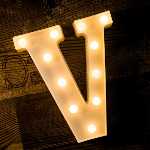 Foaky LED Letter Lights Sign 26 Alphabet Light Up Letters Sign for Night Light Wedding Birthday Party Battery Powered Christmas Lamp Home Bar Decoration (V)