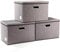PRANDOM Großer Faltbarer Aufbewahrungsboxen mit Deckel,Leinenstoff Dekorative Aufbewahrungsbox,Organizer Container,Schlafzimmer,Garderobe,Wohnzimmer,Grau[3 Pack] 43x30x30cm