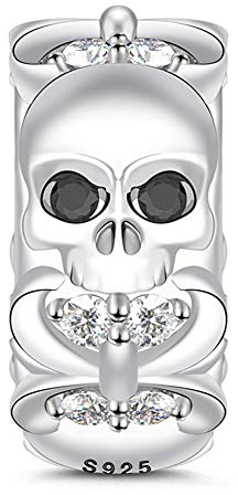 GNOCE Schädel Charme Stopper 925 Sterling Silber Bezaubernder Schädel Perlen Charm für Armband Halloween Schmuck Geschenk für Frauen