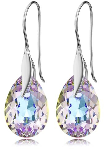 Boucles d'oreilles en argent sterling 925 avec cristaux Swarovski® - Poire - Plusieurs couleurs - Crochets pour femmes - Jolis bijoux pour femme - Avec boîte cadeau, Argent, Cristal