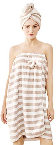 H HomeZzz Handtuchwickel für Damen, verstellbares Handtuch, weich, leicht, mit Haartrocknung, Latte Streifen, Einheitsgröße