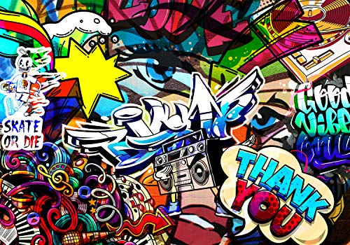 decomonkey Fototapete selbstklebend Graffiti 343x256 cm XL Selbstklebende Tapeten Wand Fototapeten Tapete Wandtapete klebend Klebefolie StreetArt Jugendzimmer