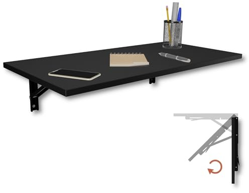 KDR Wandklapptisch 80x40 cm Schwarz – Klapptisch zur Wandmontage, platzsparender Wandtisch, klappbarer Esstisch, Schreibtisch & Küchentisch, ideal für kleine Räume und Home Office