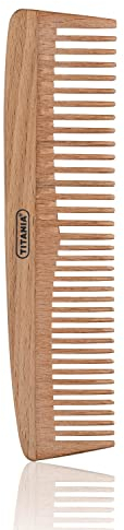 TITANIA Holzkamm aus 100% natürlichem Buchenholz • Haarkamm aus Holz • Universal-Kamm für jeden Haartyp (Männer & Frauen) • Kamm klein (14,5cm)