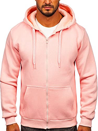 BOLF Homme Sweat-Shirt a Capuche avec Fermeture Eclair Hoodie Sweat Zippe Manches Longues Temps Libre Sport Fitness Outdoor Basic Casual Style 2008 Rose Ciel L [1A1]