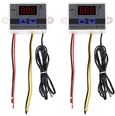 AITRIP 2PCS XH-W3001 Thermostat Digitales LED-Temperaturreglermodul mit Temperaturanzeige Einstellbar, Thermostatschalter Wasserdichter Temperaturfühler NTC DC 220V