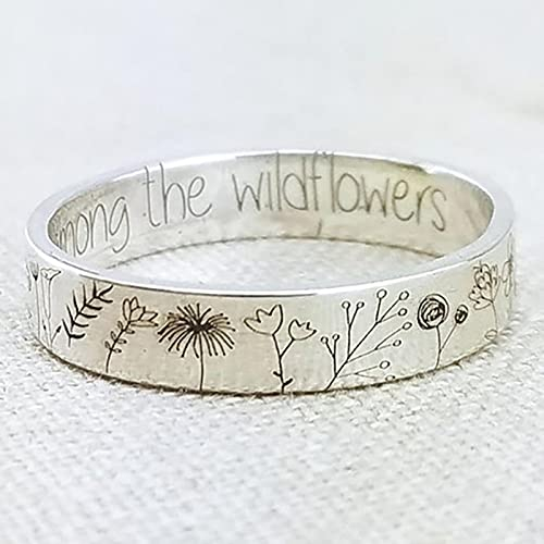 DarryDooly Vintage Einfachheit geschnitzter Blumenring für Frauen Männer Böhmische zarte Wildflowers Floral Gänseblümchen Handgemachte Ring für weibliches Geschenk